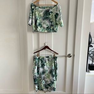 Cropped palm top and palm skirt matching set